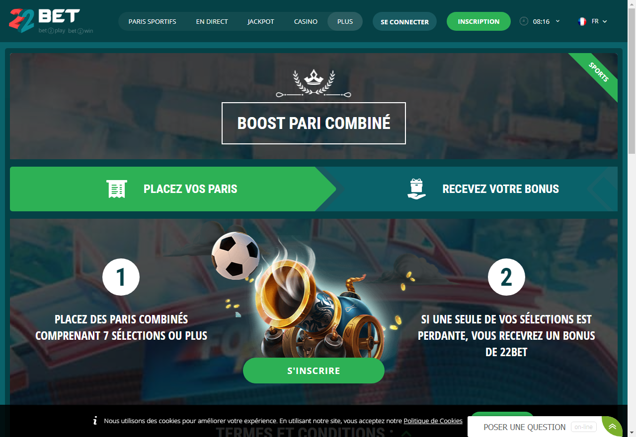 22Bet Boost pari combiné
